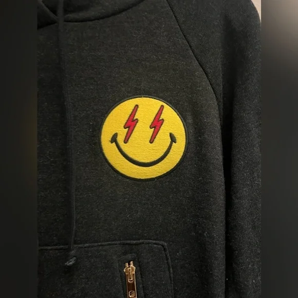 AVIATOR NATION Women’s Dark Grey Hoodie with Smily Face - Size X-Small - Picture 9 of 12